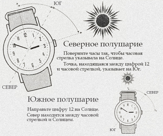 Лайфхак: как определить стороны света по стрелке часов и солнцу